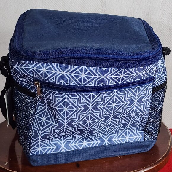 True Living Outdoors Blue White Triangle Pattern 12 Can Soft Side Carry Cooler - Picture 1 of 16